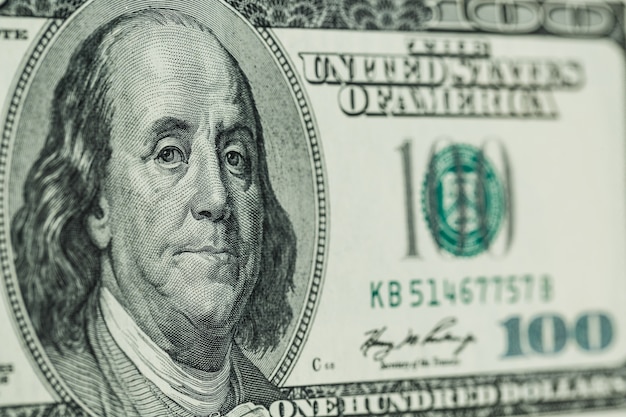 Macro close up of Ben Franklin's face on the US 100 dollar