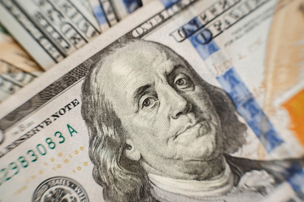 Photo macro close up of ben franklin's face on the us one hundred dollar bill