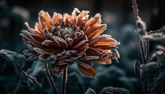 Macro close up of dew drop on daisy generated by AI