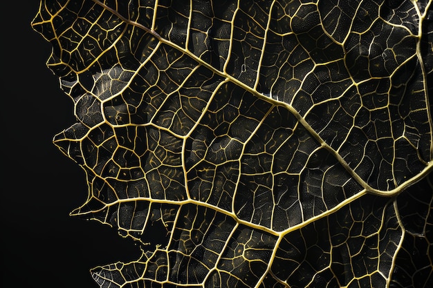 Photo macro close up of intricate leaf veins on black background natural patterns and texture