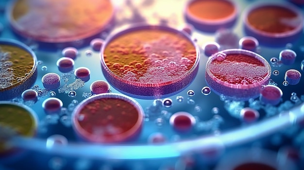 Macro close up shot of bacteria and virus cells Generative AI