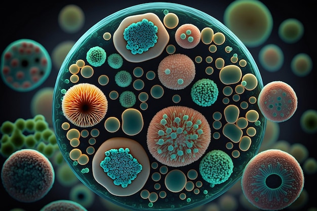 Macro closeup of bacteria under microscope Ai generative