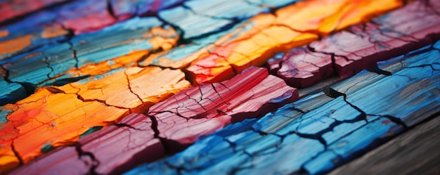 Macro closeup of the ends of a wooden stick with multicolored paint