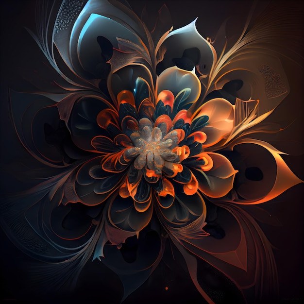 Macro closeup of fractal flower digital artwork for creative graphic design