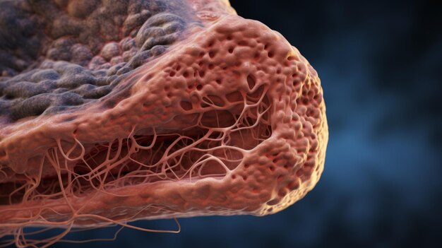 Photo macro closeup of hairy liver on blue background