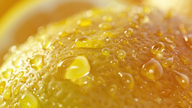 Macro CloseUp of Lemon Zest and Droplets in Sunshine