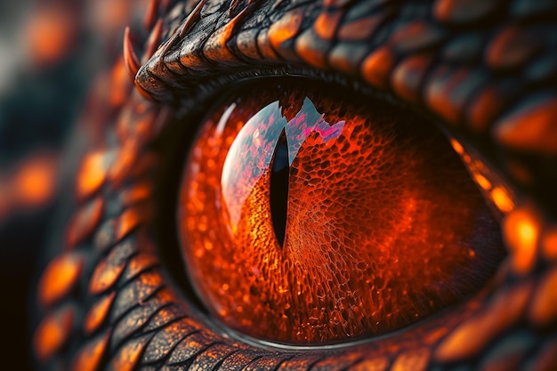 Macro closeup of a red dragon's eye Generative AI