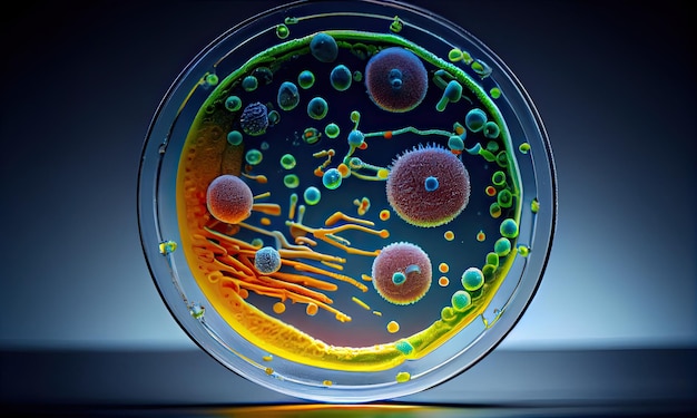 바이러스 세포 및 박테리아 생성 AI의 매크로 근접 촬영