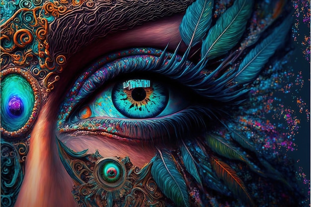 Macro closeup vivid colorful eye in creative design artwork