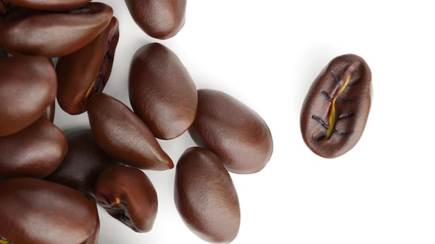 Macro of coffee beans group 3D Render