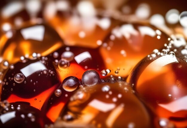 Photo macro cola backgroundbackground of cola with ice and bubbles