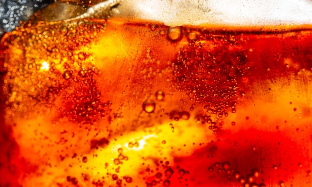 Macro cola texturecola with ice food background cola closeup design element beer macro bubbles