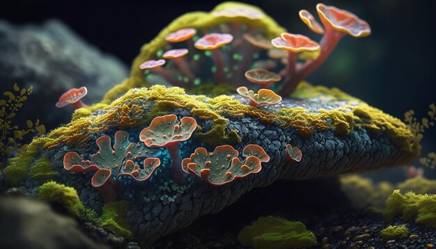 Macro colorful lichens moss hyper realistic