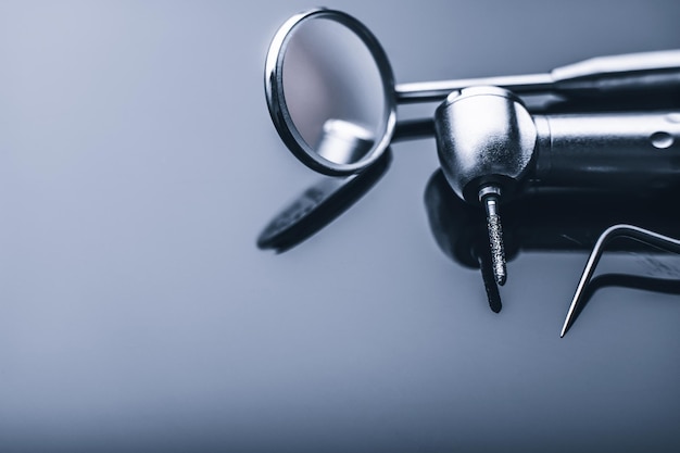 Macro of dental tools with reflection