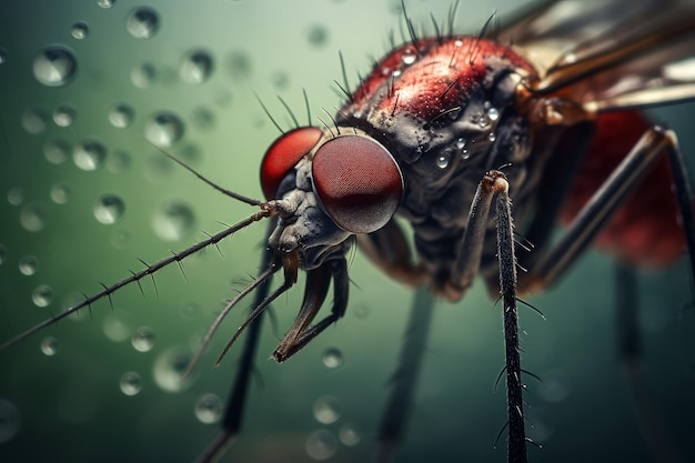 Macro detail of housefly on dewy surface