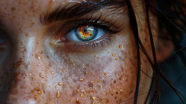 Макродеталь женского глаза с каплями росы