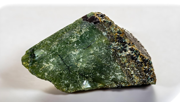 흰색 배경에 매크로 Diopside 미네랄 돌