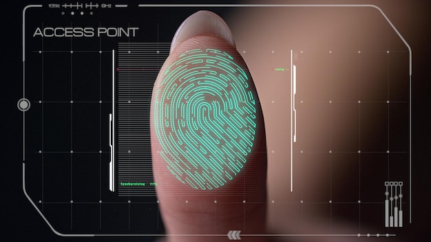 Foto processo di autorizzazione dell'accesso allo scanner di impronte digitali macro dopo la verifica riuscita