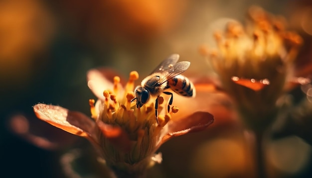 macro of a flower bee on flower