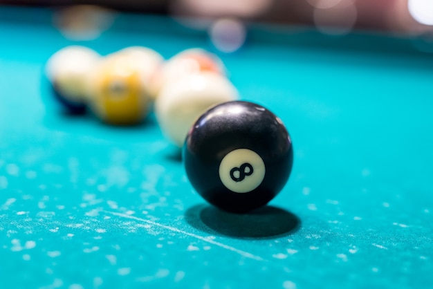 Macro focus on ball number eight, billiard