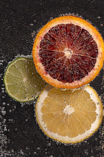 Macro food photography of soda with citrus