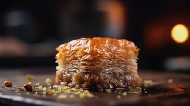 Macro Foto Baklava Op Steen Rustieke Pub Generatieve AI