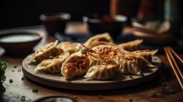 Macro Foto Gyoza Op Steen Rustieke Pub Generatieve AI