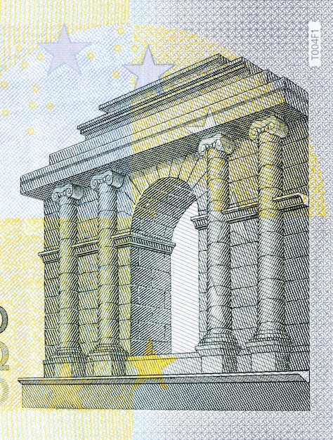 Macro fragment banknote five euro