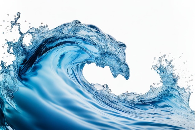 Photo macro fresh clean water splash and wave on isolated white background. water splashing.