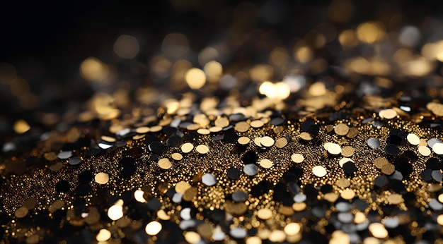 Macro gold glitter on a black background