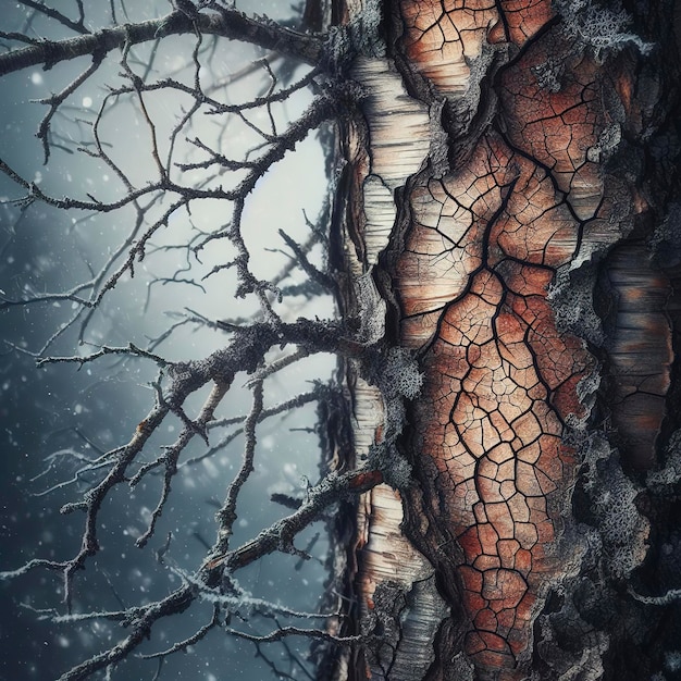 冬の木のグランジの皮のマクロ 自然の背景