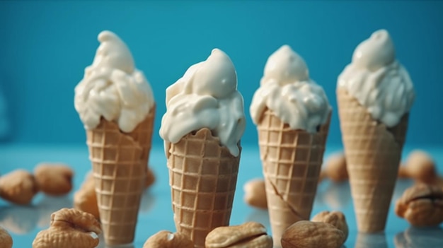 Macro heerlijk smeltend vanille-ijs AI Gegenereerde foto's