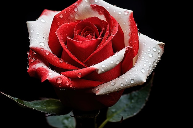 Macro image of a black background with red and white roses