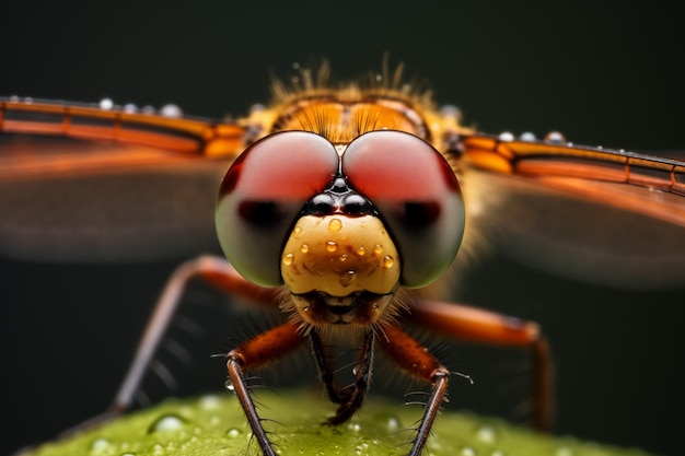 Macro image of dragonfly sitting on plant Generative AI