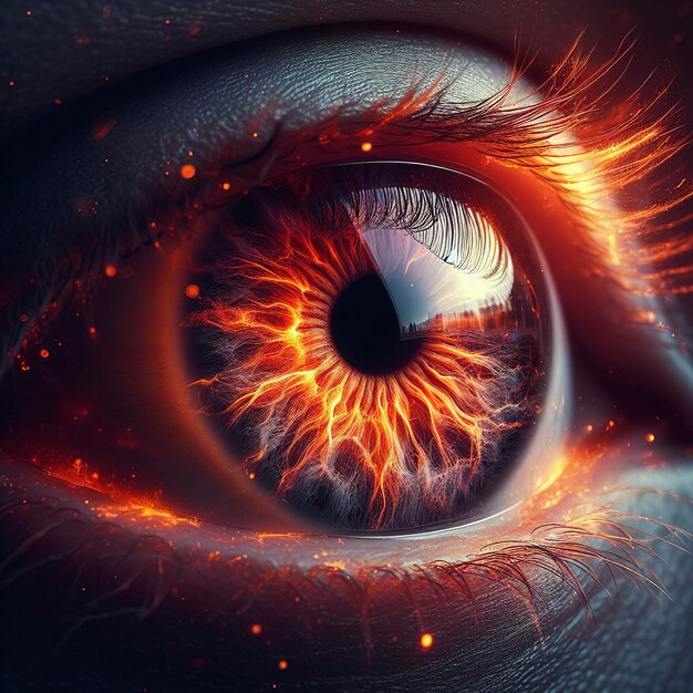 Macro image of human eye in fire