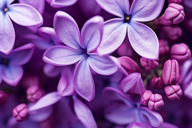 Photo macro image of spring lilac violet flowers abstract soft floral background generative ai