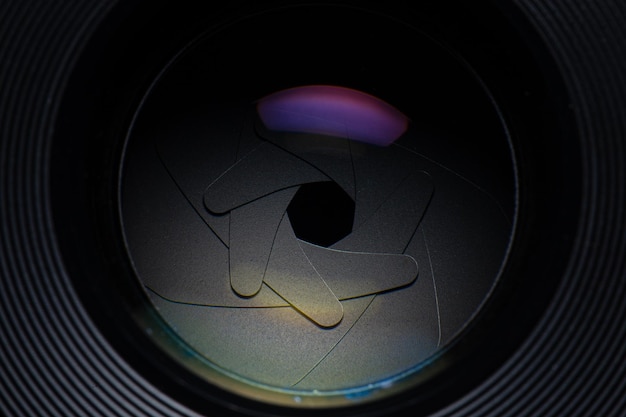 Photo macro of an iris camera lens reflections