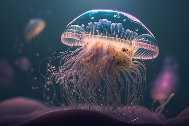 macro jellyfish in the ocean Clear colors clean light