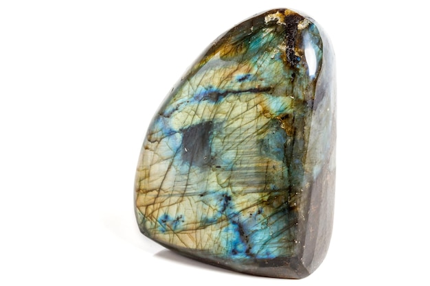 Macro Labradorite mineral stone on white background