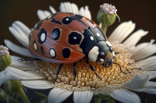 Macro of a ladybug on a flower Ai generated