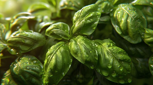 Macro Magic A Closeup Glimpse of Fresh Basil Leaves in Natures Palette Generative AI