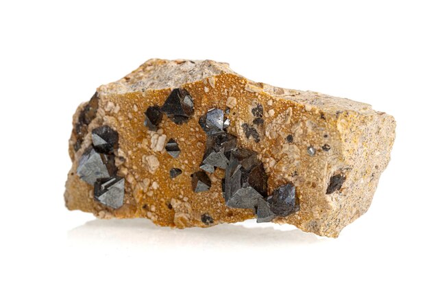 Macro Magnetite mineral stone on a white background