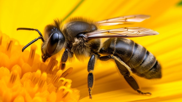 Macro Marvel Honeybee Amidst Golden Stamens