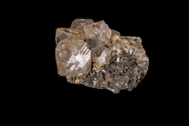 Macro mineral fluorite stone on balck background