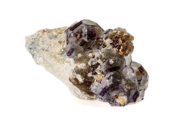 写真 白い背景の上のマクロ鉱物蛍石石