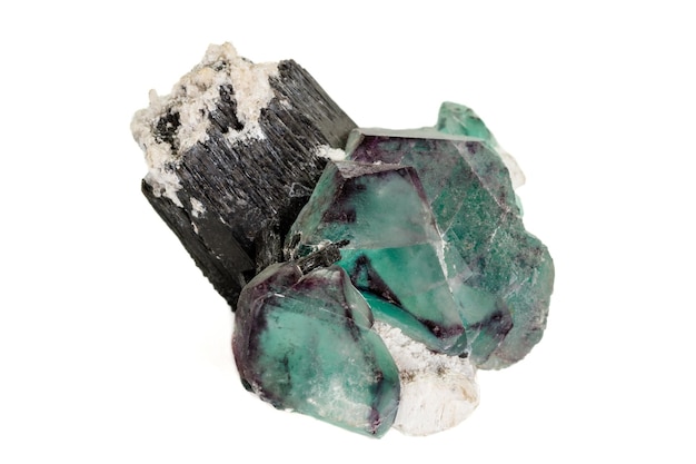 Macro mineral fluorite stone on white background