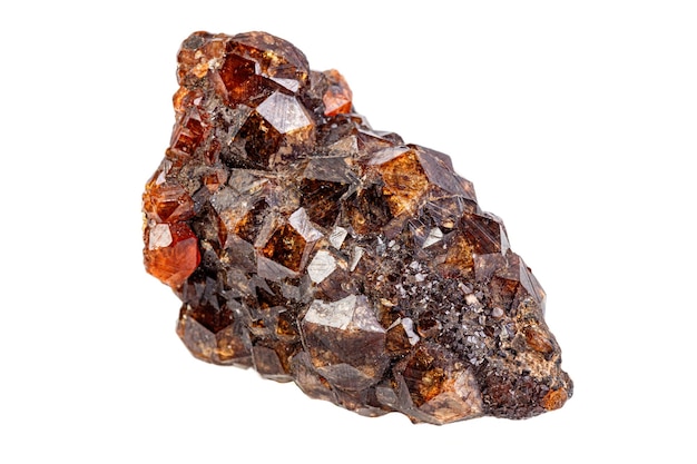 Macro mineral garnet stone on a white background