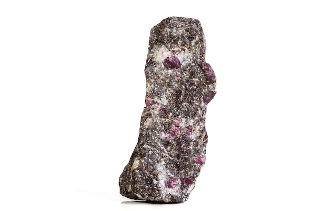 Macro of a mineral Ruby stone on a white background