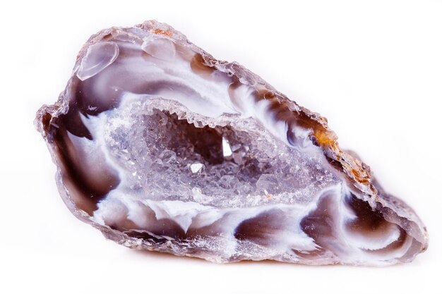 Macro mineral stone agate bud on white background