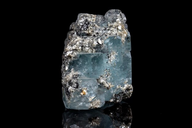 Macro mineral stone Aquamarine on a black background